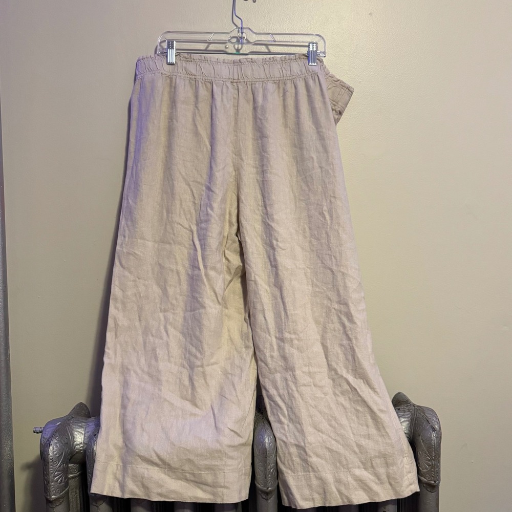 Women's XLP Linen Blend Wide Leg Cropped Pants Beige Boho Indie Basics Staples